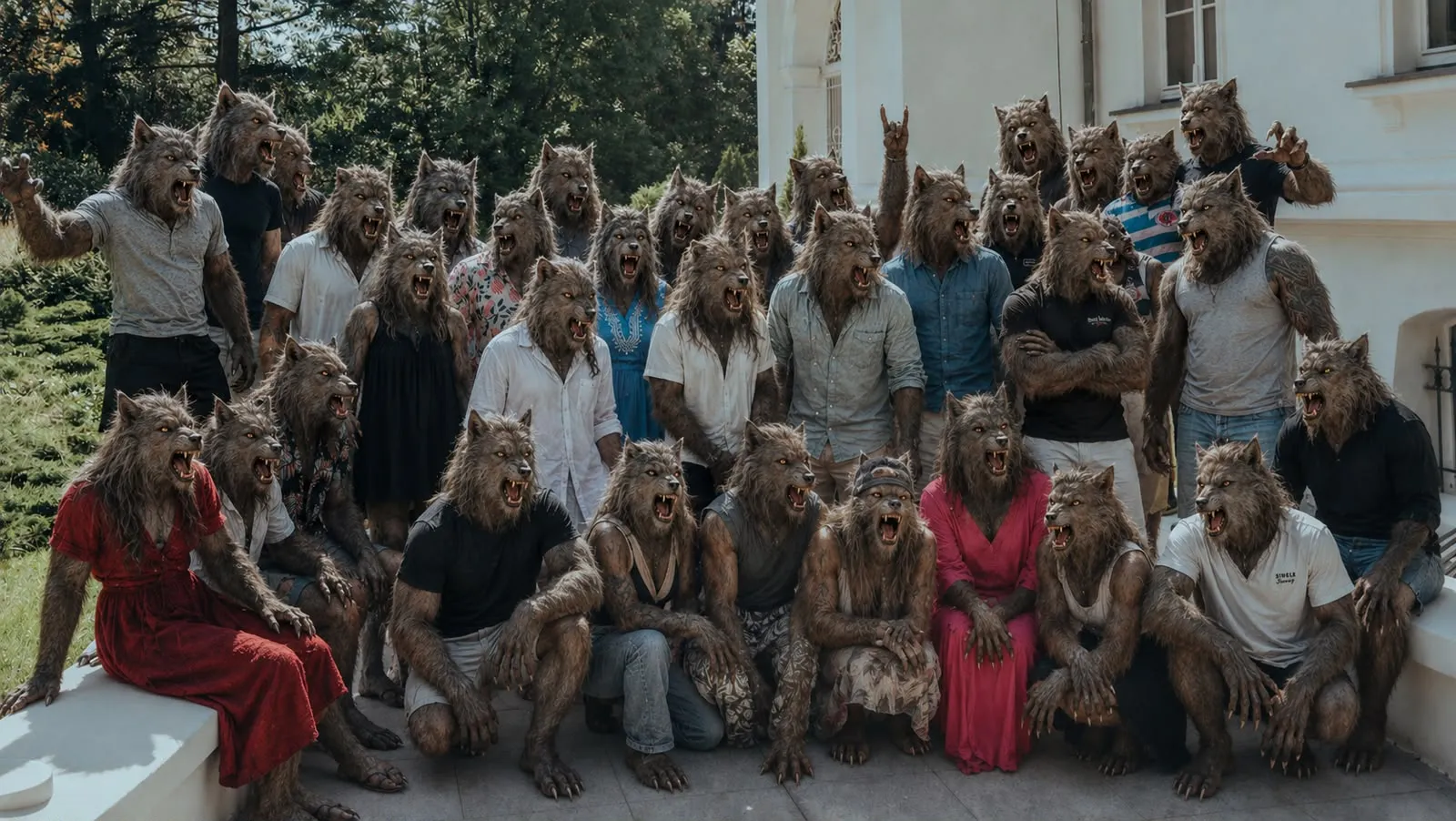 Die Teilnehmer als Werwolf-Rudel vor dem Schloss
